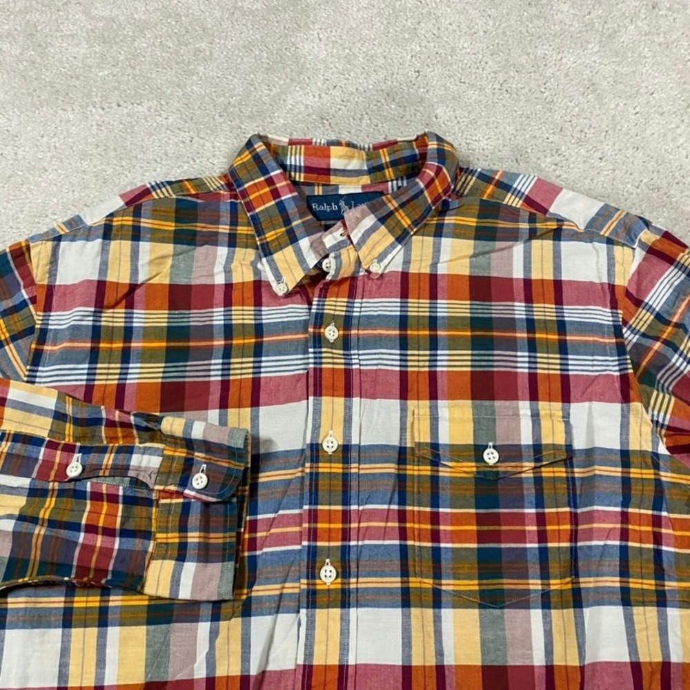 Polo Ralph Lauren Shirt Mens XL Multicolor Madras Plaid Button Down Pocket